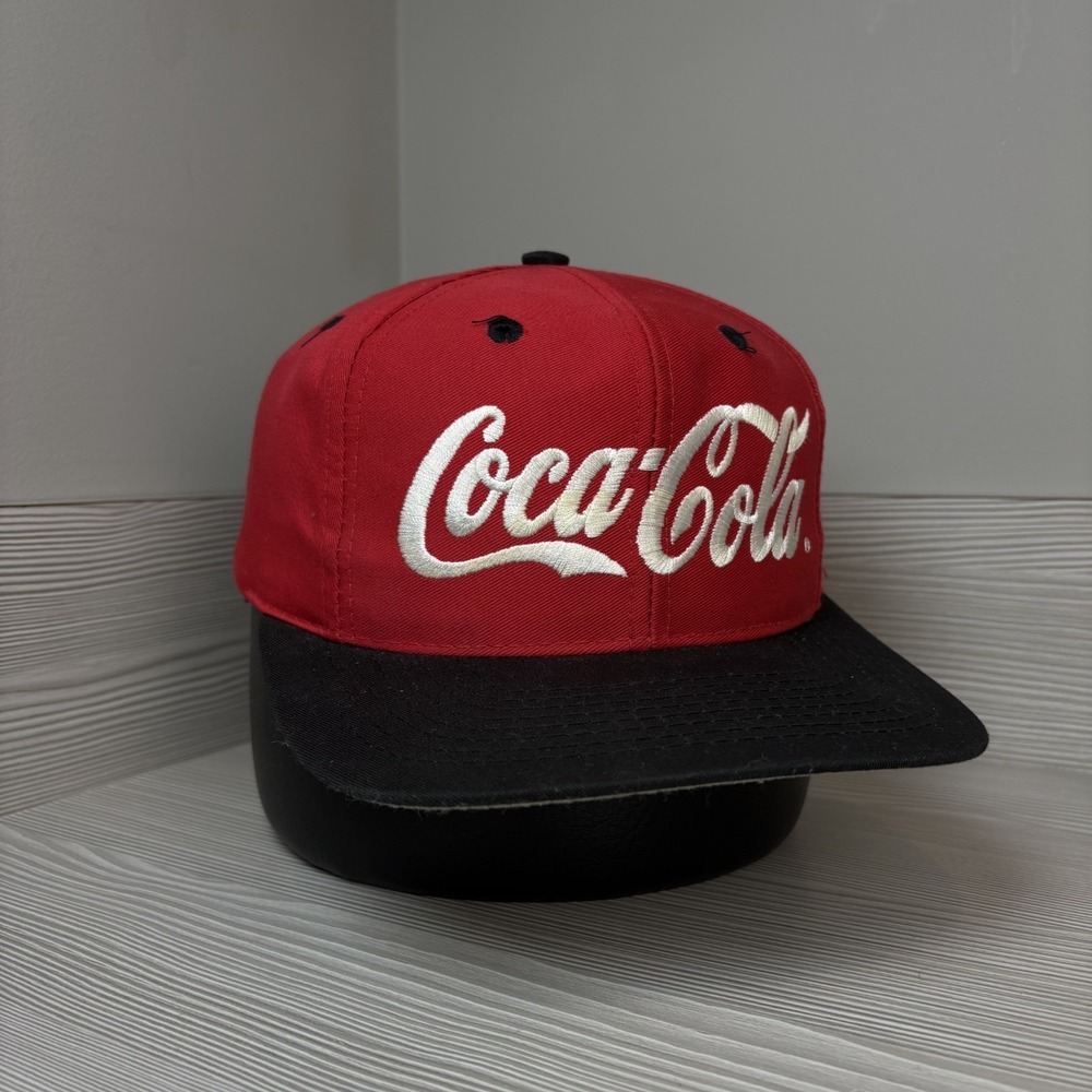Vintage 90's Coca Cola Script Hat Red Coke Promo Soda Cap Snapback Adjustable